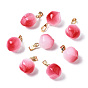 Two Tone Spray Painted Glass Pendants, with Golden Plated Iron Bails, Imitation Jade Glass, Peach