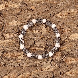 Natural Howlite Stretch Bracelets, Viking Symbol Alloy Bead Beaded Bracelets for Men