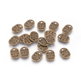 Tibetan Style Alloy Pendants, Lead Free & Cadmium Free, Oval with Word"Made with Love", 11x8x2mm, Hole: 2mm