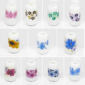 Фарфоровые трубчатые бусины ручной работы с цветочным узором, для украшения брелока/браслета