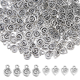 200 piezas 2 estilos encantos de aleación de estilo tibetano, vórtice y corazón, sin plomo y cadmio
