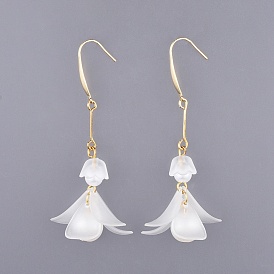 Frosted Transparent Acrylic Dangle Earrings, with 316 Surgical Stainless Steel Earring Hooks and Imitation Pearl Acrylic Beads, Flower