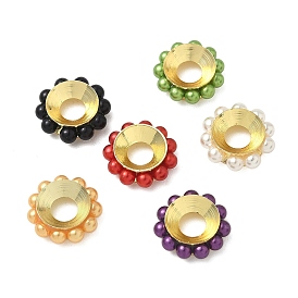 Латуни европейского бисера, с ABS имитации жемчуга, ионное покрытие (ip), долговечный, без свинца и без кадмия, золотые, рондель