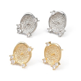 Плоские круглые серьги-гвоздики с микропаве из прозрачных кубических цирконий из латуни, за половину пробурено бисера, с 925 штырями стерлингового серебра