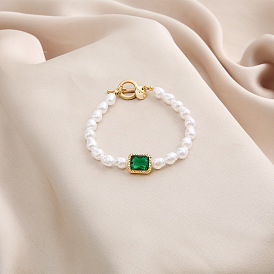 Vintage Green Gemstone Pearl Bracelet - Simple, Chic and Elegant!