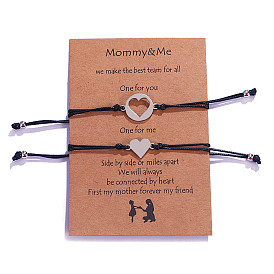 Stylish Stainless Steel Hollow Heart Wax Cord Bracelet for Mother's Day