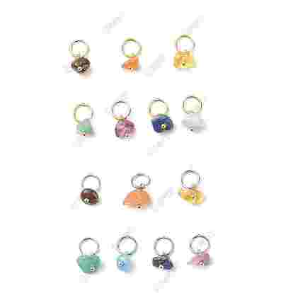 140Pcs 14 Styles Natural Gemstone Chip Charms with Brass Loops, Natural Lapis Lazuli & Green Aventurine & Amethyst & Red Aventurine & Aquamarine & Garnet & Citrine