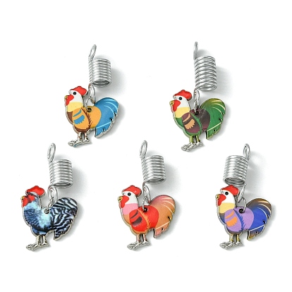 Alloy Enamel Rooster Braiding Hair Pendants Decoration Clips, for Hair Styling