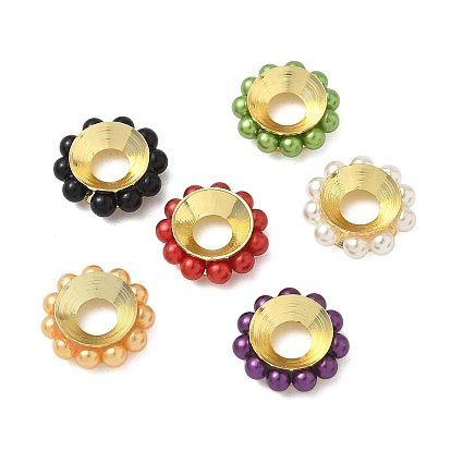 Латуни европейского бисера, с ABS имитации жемчуга, ионное покрытие (ip), долговечный, без свинца и без кадмия, золотые, рондель