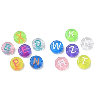 Прозрачного акрилового Европейский бисером, бусины с большим отверстием, плоские круглые с буквы