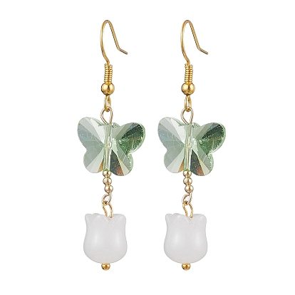 Schmetterling transparentes Glas mit natürlichen weißen Jade-Ohrhängern