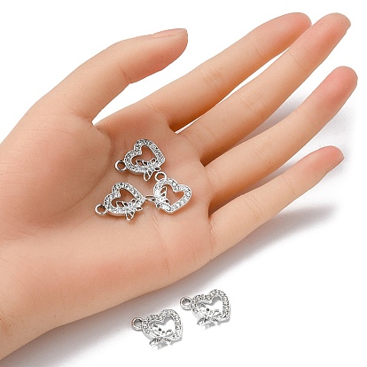 Alloy Rhinestone Pendants, Platinum Tone Hollow Out Heart with Butterfly Charms