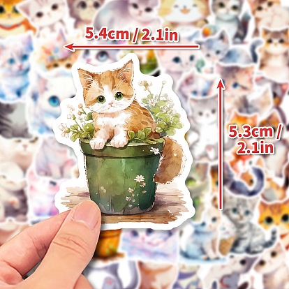 China 50Pcs PVC Self-Adhesive Stickers, Cute Kitten Waterproof Decals, for DIY Albums Diary, Laptop Decoration Cartoon 48~60x44~58mm in bulk online - PandaWhole.com