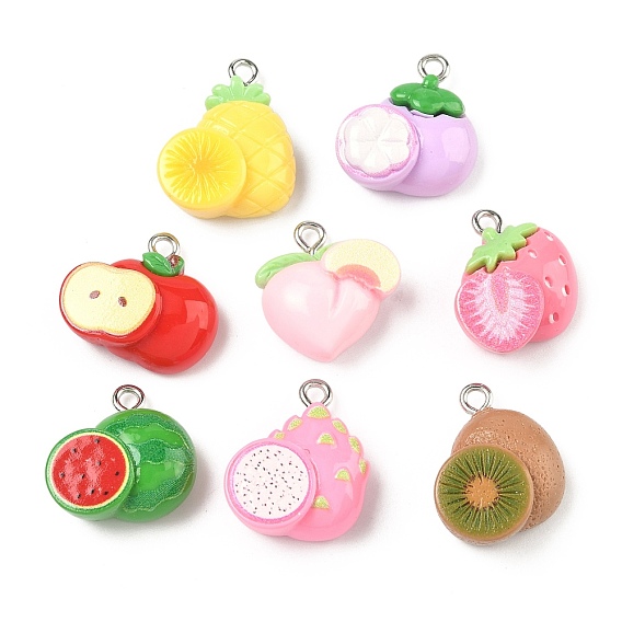 Подвески из непрозрачной смолы с фруктовой тематикой, разнообразные, с платиновым глазом