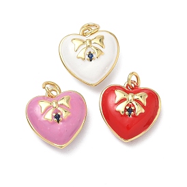Латунные микро проложить кубического циркония прелести, сердце, с эмалью и кольцом для прыжков, без кадмия и без свинца, стойки покрытие, долговечный, реальный 18 k позолоченный