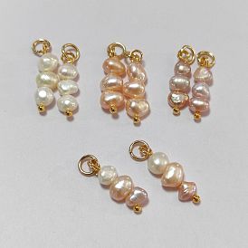 8Pcs 4 Colors Natural Cultured Freshwater Pearl Pendants, Two Sides Polished Beaded Charm, with Brass & 304 Stainless Steel Findings, Mixed Color