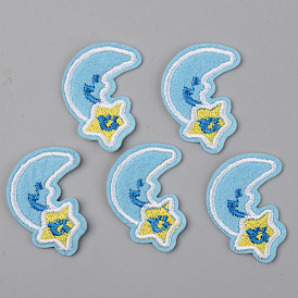 Computerized Embroidery Cloth Iron on/Sew on Patches, Appliques, Costume Accessories, Moon with Star
