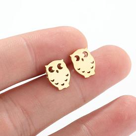 Cute Owl Stud Earrings for Women, Stainless Steel Animal Ear Jewelry