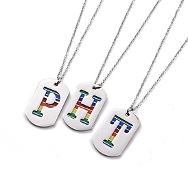 Pride Style 201 Stainless Steel Pendant Necklaces, with Enamel and Iron Chains, Oval with Hollow Letter, Colorful, Stainless Steel Color