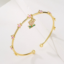 18K Gold Plated Copper Bracelet with Oil Drop Eye and Flower Pendant