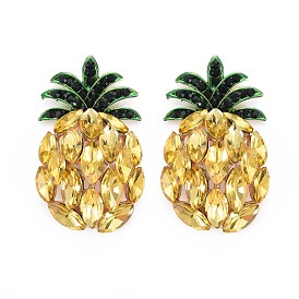 Cabujones de diamantes de imitación de esmeralda de aleación de chapado en rack, con vidrio, facetados, sin plomo y cadmio, la luz de oro, piña