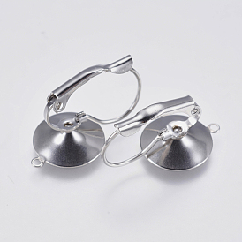 304 Stainless Steel Leverback Earring Settings, with Loop, Flat Round