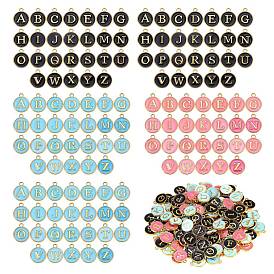 Golden Plated Alloy Enamel Charms, Enamelled Sequins, Flat Round with Alphabet, Letter A~Z