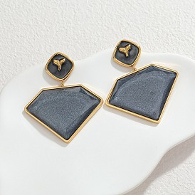 304 Серьги-гвоздики из нержавеющей стали и акрила, ромб, золотые