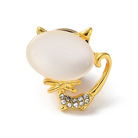 Cat Badge, Zinc Alloy Rhinestone Brooches, with Cat Eye & Butterfly Clutches, for Women