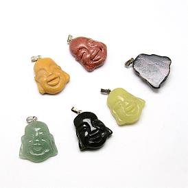 Natural & Synthetic Mixed Gemstone Pendants, with Platinum Tone Brass Findings, Buddha