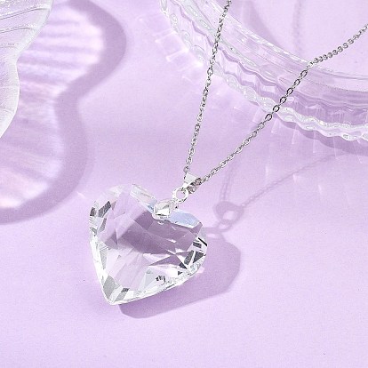 Подвеска в виде граненого прозрачного стеклянного сердца ко Дню святого Валентина 304 Цепочки из нержавеющей стали для женщин