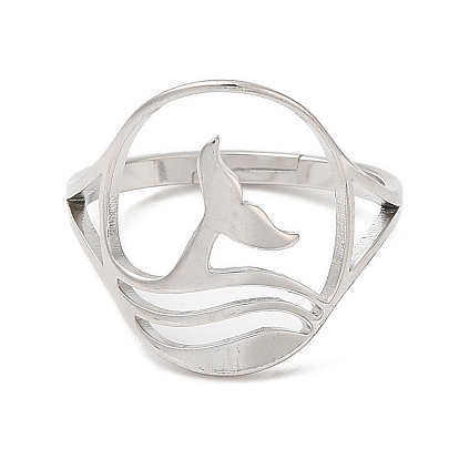 304 Stainless Steel Whale Tail Adjustable Ring for Women