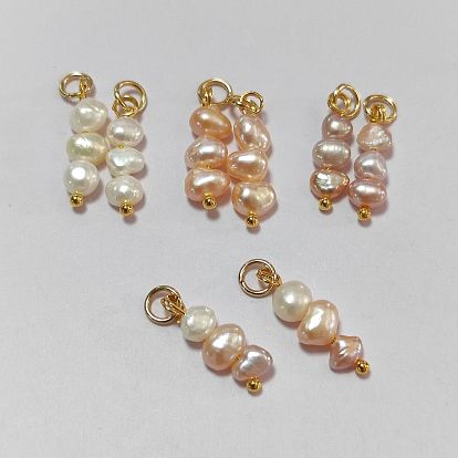 8Pcs 4 Colors Natural Cultured Freshwater Pearl Pendants, Two Sides Polished Beaded Charm, with Brass & 304 Stainless Steel Findings, Mixed Color