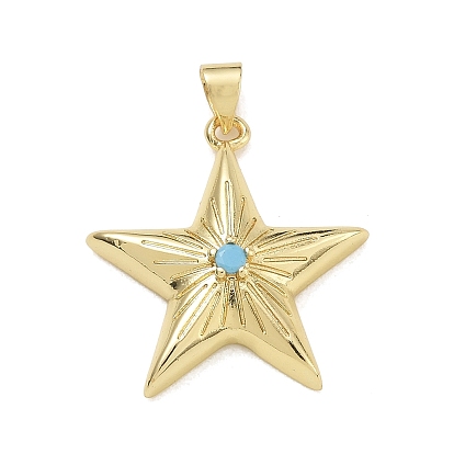 Brass Micro Pave Sky Blue Cubic Zirconia Pendants, Star Charms, Rack Plating, Long-Lasting Plated, Cadmium Free & Lead Free