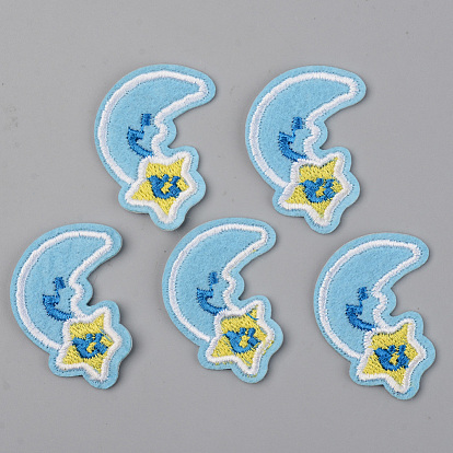 Computerized Embroidery Cloth Iron on/Sew on Patches, Appliques, Costume Accessories, Moon with Star