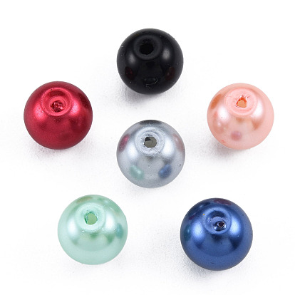 Glass Imitation Pearl Beads, Round, with Column Acrylic Bead Containers