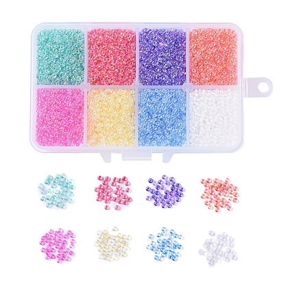 12/0 Grade A Round Glass Seed Beads, Transparent Inside Colours & AB Color Plated, Round