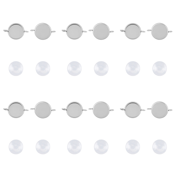 DIY Link Connectors Making Kits, Include 304 Stainless Steel Cabochon Connector Links Settings and Clear Glass Cabochons, Flat Round