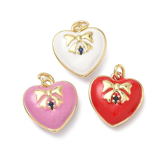 Латунные микро проложить кубического циркония прелести, сердце, с эмалью и кольцом для прыжков, без кадмия и без свинца, стойки покрытие, долговечный, реальный 18 k позолоченный