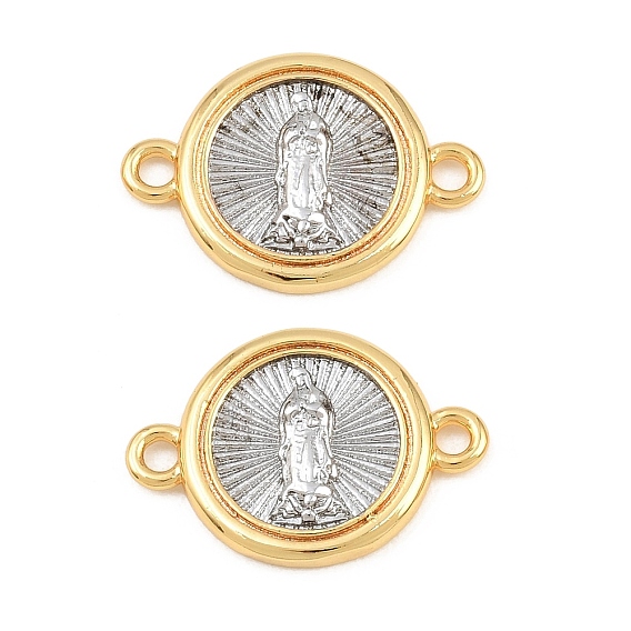 Brass Connector Charms, Flat Round with Virgin Mary Links, Long-Lasting Plated, Lead Free & Cadmium Free, Rack Plating