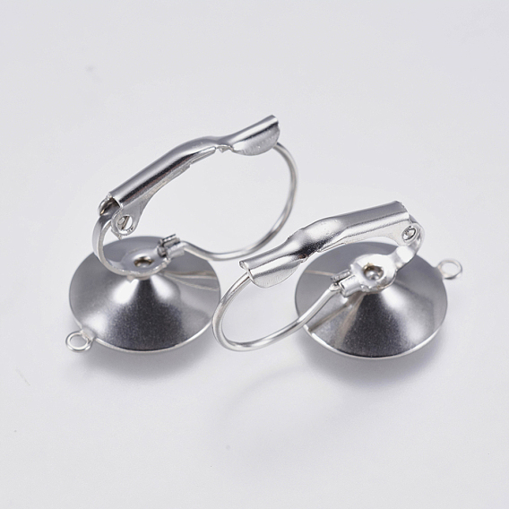 304 Stainless Steel Leverback Earring Settings, with Loop, Flat Round