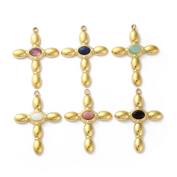 Природные каменные смешанные подвески, ионное покрытие (ip) 304 крестообразные подвески из нержавеющей стали, смешанные окрашенные и неокрашенные