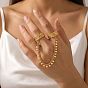 Brass Double Cuff Open Rings, Leaf, with Chain