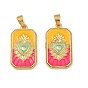 Brass Enamel Pendants, Long-Lasting Plated, Lead Free & Cadmium Free, Rack Plating, Golden, Rectangle with Sacred Heart Heart Charms