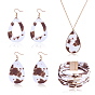 Imitation Leather Teardrop Pendant Necklace & Dangle Earrings & Multi-Strand Bracelet, Golden Alloy Jewelry Set for Women