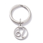 304 Stainless Steel Keychain, with 201 Stainless Steel Pendants, Flat Round with Constellations Pattern