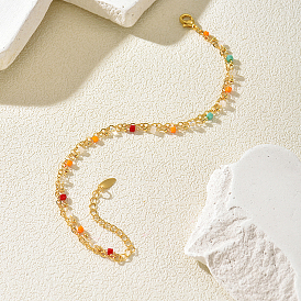 Bracelets de cheville de plage double couche en laiton et verre pour femmes, bijoux décontractés pour sandales d'été, or