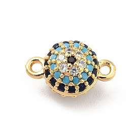 Brass Micro Pave Colorful Cubic Zirconia Connector Charms, Round Link, Long-Lasting Plated, Cadmium Free & Nickel Free & Lead Free