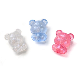 Luminous Transparent Acrylic Beads, with Glitter Powder, Glow in the Dark, Bear