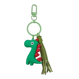 Cute PVC Dinosaur Tassel Keychain, with Alloy Split Key Ring